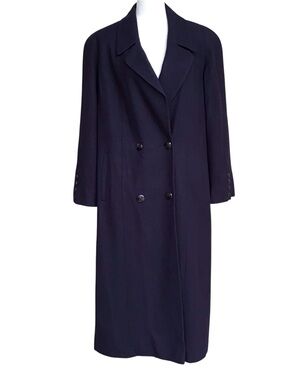 Vintage Signature Expression Double Breasted Blue Long Wool Coat Size 1